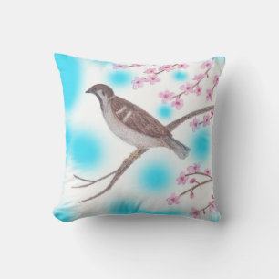 Sparrow in Cherry Blossom Tree Sky Pillows