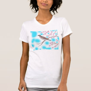 Sparrow in Cherry Blossom Tree Sky Shirts