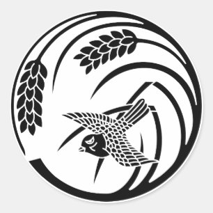 Sparrow in rice-plant circle classic round sticker