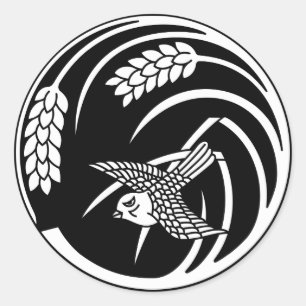 Sparrow in rice-plant circle classic round sticker