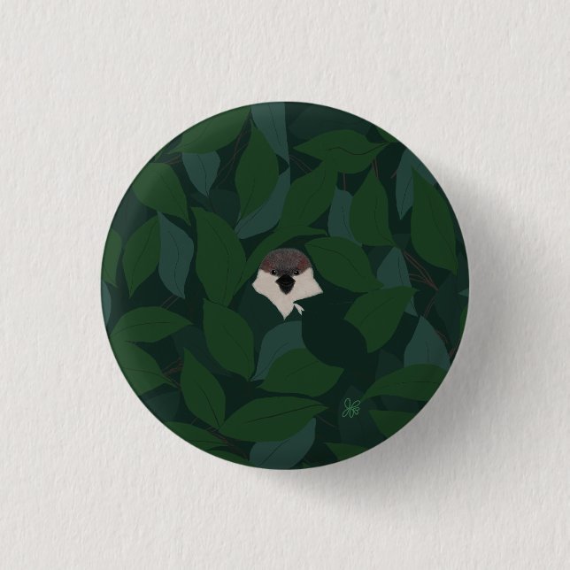 Sparrow is looking! スズメが見てます！ 3 cm round badge (Front)