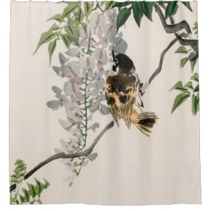 Sparrow on a branch by Kōno Bairei Shower Curtain