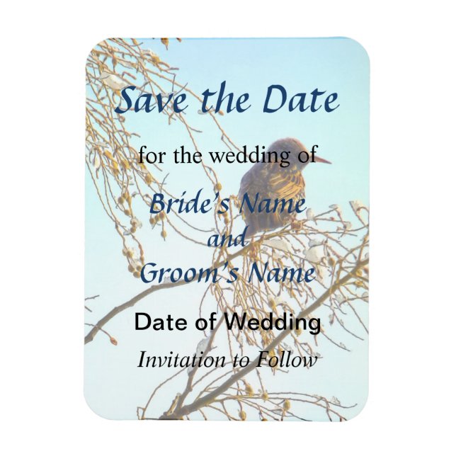Sparrow on a Winter Branch Save the Date Magnet (Vertical)