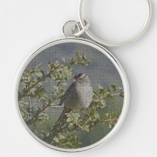 Sparrow on Branch Photo Birdwatcher Mosaic Bird Key Ring