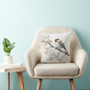 Sparrow on Spring Branch Cushion