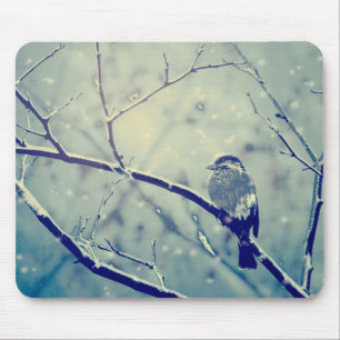 Sparrow on the snowy branch mouse pad