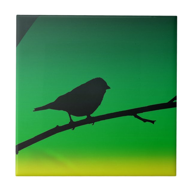 Sparrow Silhouette On Limonene Ceramic Tile (Front)