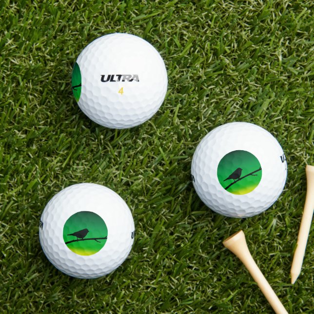 Sparrow Silhouette On Limonene Golf Balls (Insitu Grass)