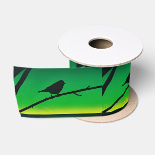Sparrow Silhouette On Limonene Satin Ribbon