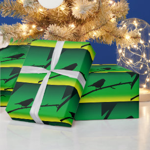 Sparrow Silhouette On Limonene Wrapping Paper