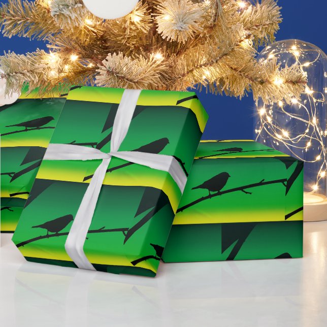 Sparrow Silhouette On Limonene Wrapping Paper (Holidays)