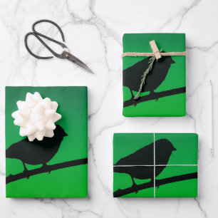 Sparrow Silhouette On Limonene Wrapping Paper Sheet