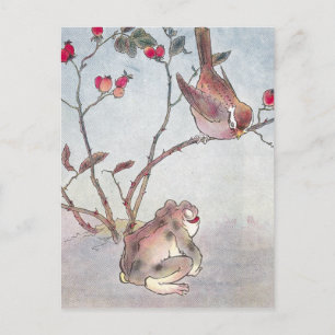 Sparrow, Toad & Rose Hips Postcard