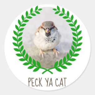 Sparrow Warrior - Peck Ya Cat funny customisable Classic Round Sticker