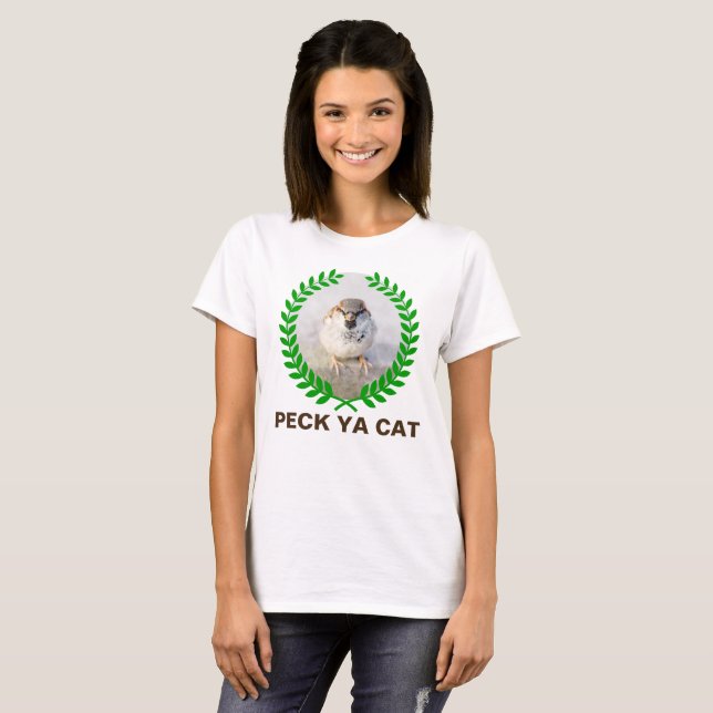 Sparrow Warrior - Peck Ya Cat funny customisable T-Shirt (Front Full)