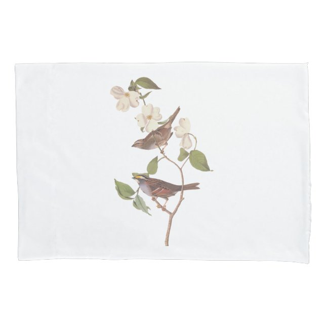 Sparrow with Dogwood Flowers Vintage Audubon Art Pillowcase (Front)
