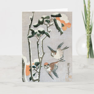 Sparrows and Camellia in Snow by Ando Hiroshige Card