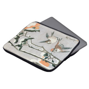 Sparrows and Camellia in Snow by Ando Hiroshige Laptop Sleeve