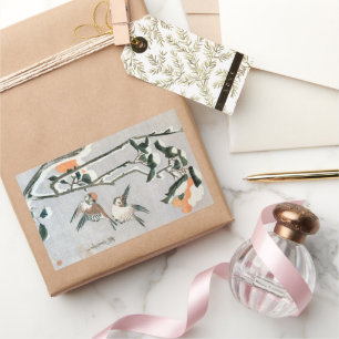 Sparrows and Camellia in Snow by Ando Hiroshige Rectangular Sticker
