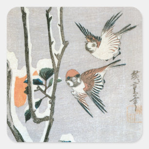 Sparrows and Camellia in Snow by Ando Hiroshige Square Sticker