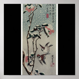 Sparrows and Camellias in the Snow circa 1830's Poster