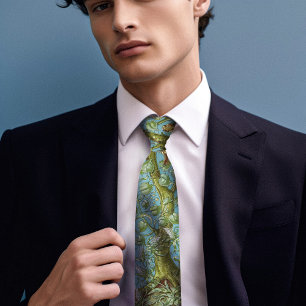 Sparrows Birds Monogram Arts and Crafts Men's Tie