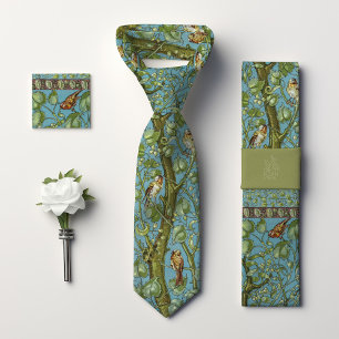 Sparrows Birds Monogram Arts and Crafts Men's Tie