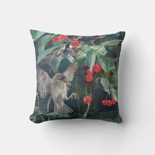 Sparrows in a Cherry Tree, Bruno Liljefors Cushion (Front)