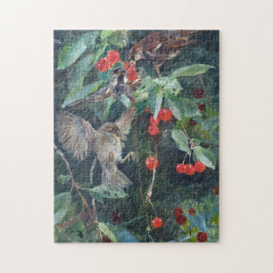 Sparrows in a Cherry Tree, Bruno Liljefors Jigsaw Puzzle