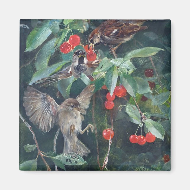 Sparrows in a Cherry Tree, Bruno Liljefors Magnet (Front)