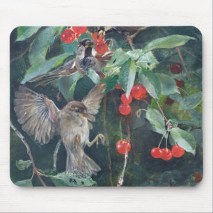 Sparrows in a Cherry Tree, Bruno Liljefors Mouse Pad