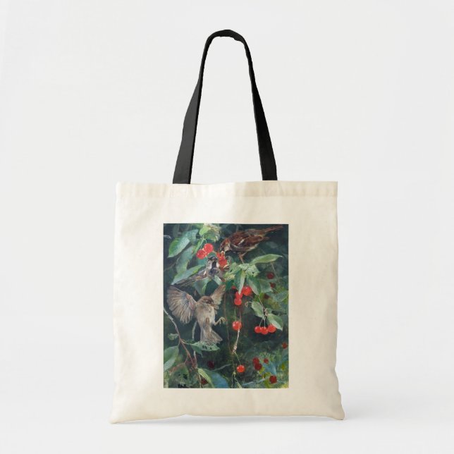 Sparrows in a Cherry Tree, Bruno Liljefors Tote Bag (Front)