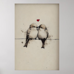 Sparrows Love Printable, Heart Valentine Print
