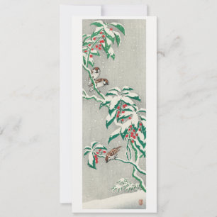 Sparrows on a snowy branch holiday card