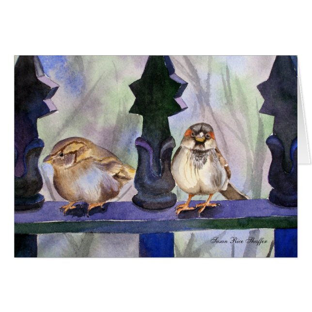 Sparrows on the fence. (Front Horizontal)