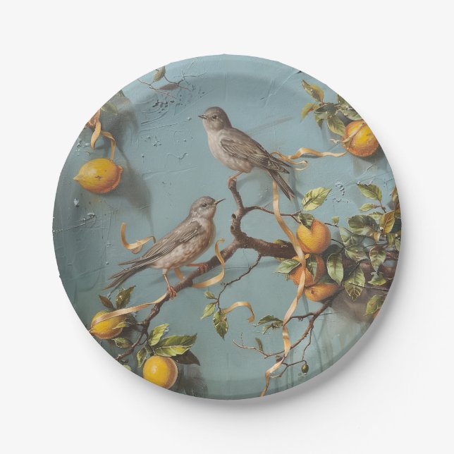 Sparrows - Round Paper Plates (Front)