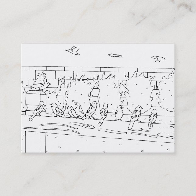 Sparrows Sitting on Rail Colouring Business Cards (Front)