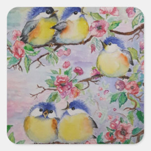 Sparrows Sticker Birds and Flowers - Spring
