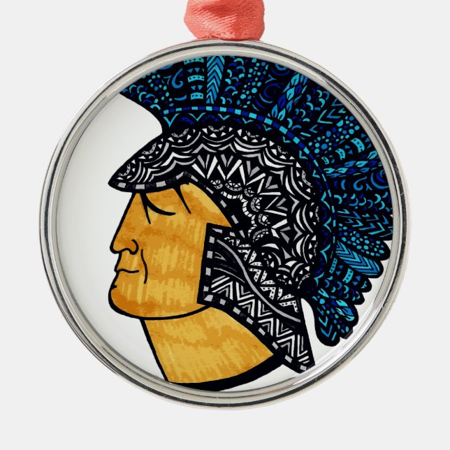 Spartan Head - Blue Metal Ornament (Front)