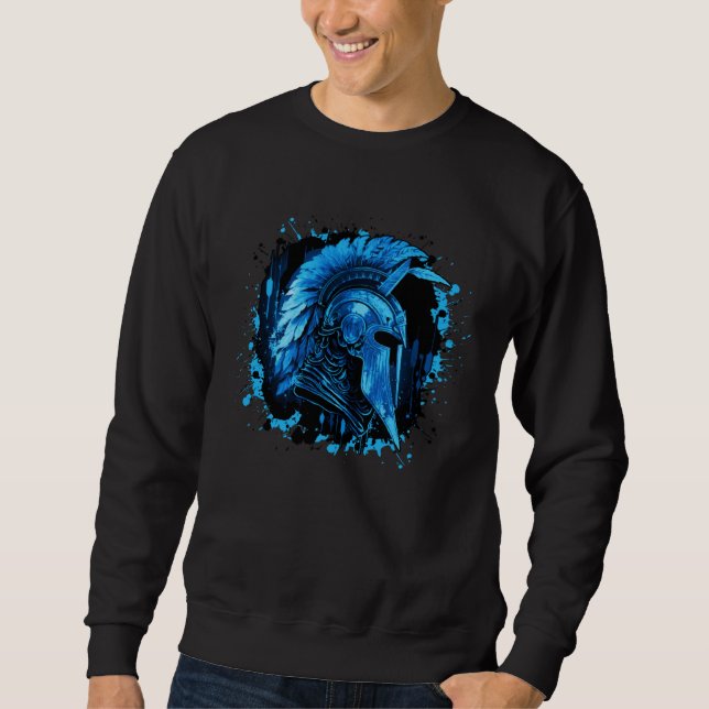 Spartan Helmet Blue Greek Mythology Sparta Workout Sweatshirt (Front)