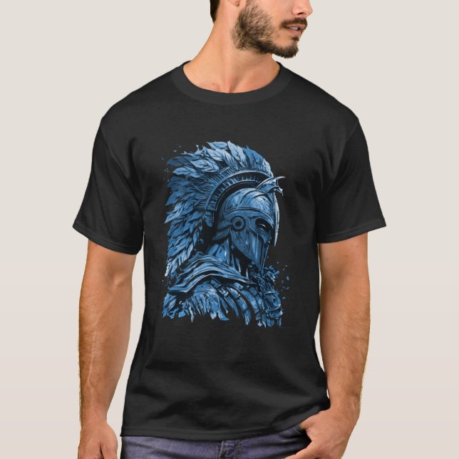 Spartan Helmet Blue Gym Gladiator Warrior Mytholog T-Shirt (Front)