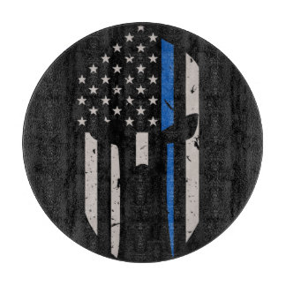 Spartan Helmet Blue Line Flag Cutting Board