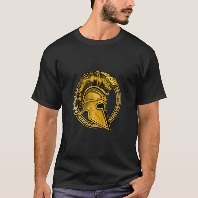 Spartan Helmet Gladiator Sparta Greek Gym Workout T-Shirt (Front)