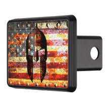 Spartan Helmet on American Flag Trailer Hitch Cove