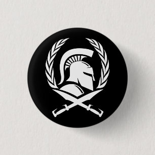 Spartan Helmet Wreath and Sword 3 Cm Round Badge
