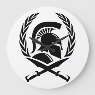 Spartan Helmet Wreath and Sword Large Clock