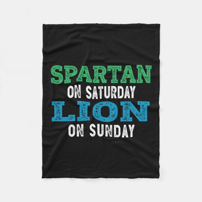 Spartan On Saturday Lion On Sunday Football Fans V Fleece Blanket (Front)