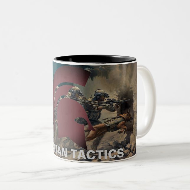 Spartan Tactics mug with art. (Front Right)