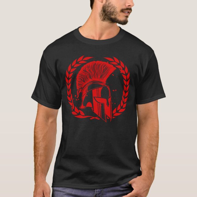 Spartan Warrior Helmet Gladiator Workout Greek Sym T-Shirt (Front)