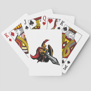 Spartan Warrior Mascot Bold Red and Gold Playing Cards